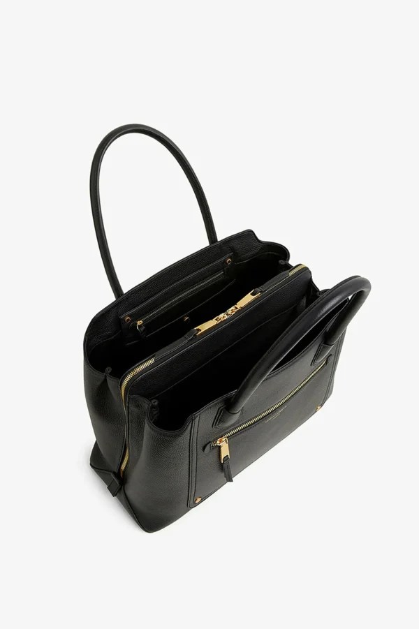 Jasper Conran Ada Work Shoulder Tote Bag Black Fine Grain Clearance