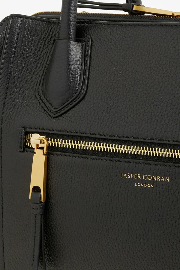Jasper Conran Ada Work Shoulder Tote Bag Black Fine Grain Clearance