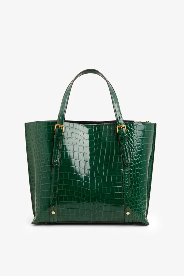 Jasper Conran Alexis Leather Croc Grab Tote Bag Black Croc Large Online