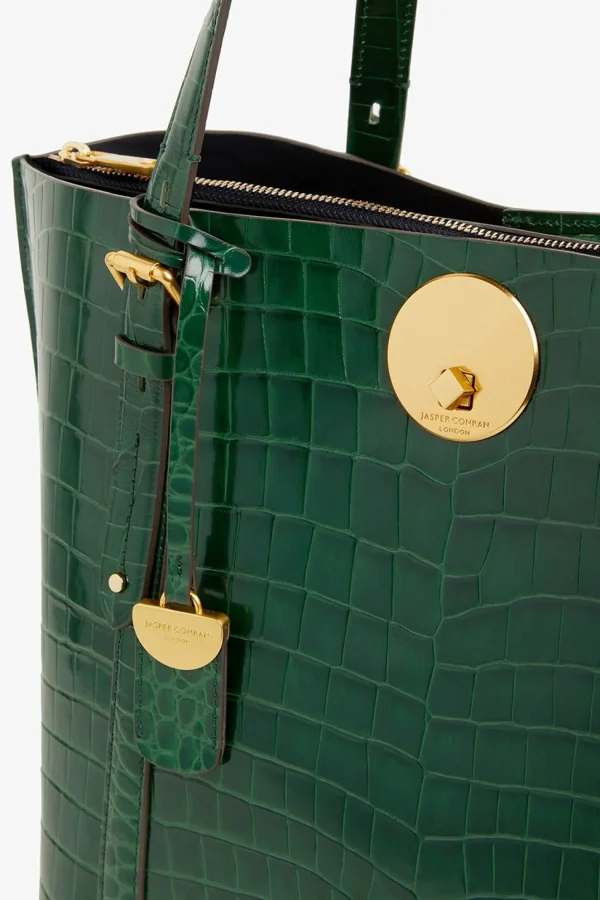Jasper Conran Alexis Leather Croc Grab Tote Bag Black Croc Large Online