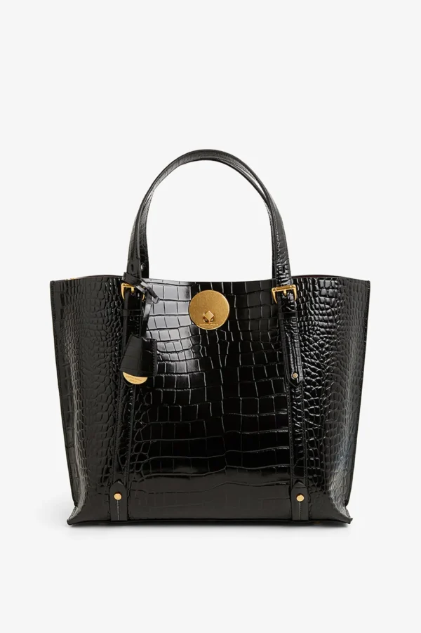 Jasper Conran Alexis Leather Croc Grab Tote Bag Black Croc Large Online