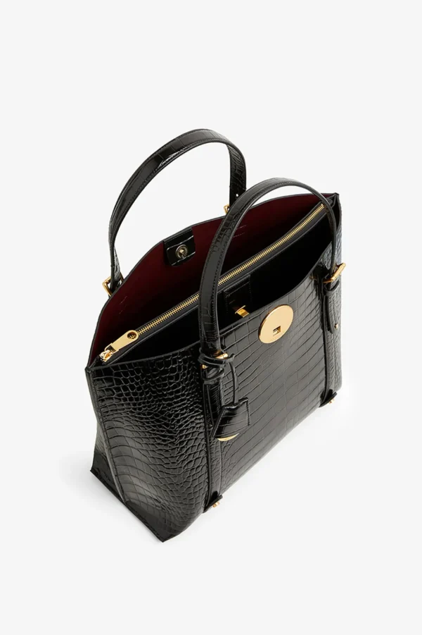 Jasper Conran Alexis Leather Croc Grab Tote Bag Black Croc Large Online
