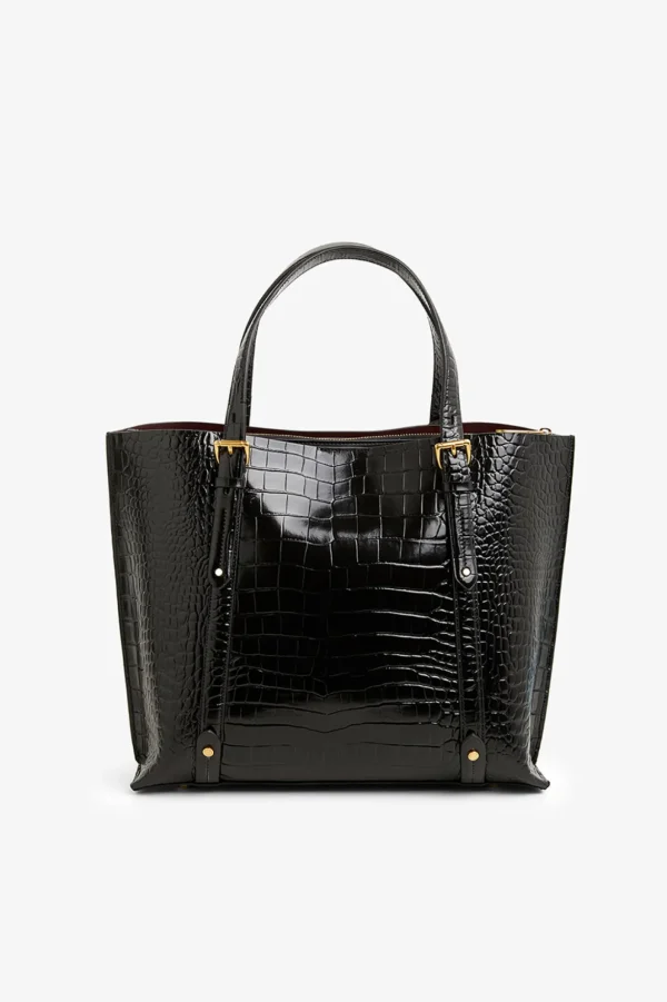 Jasper Conran Alexis Leather Croc Grab Tote Bag Black Croc Large Online