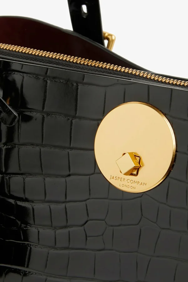 Jasper Conran Alexis Leather Croc Grab Tote Bag Black Croc Large Online