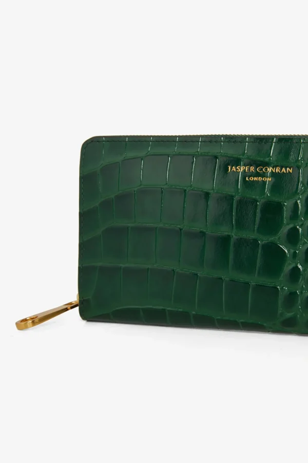 Jasper Conran Alexis Leather Large Croc Zip Round Purse Hot