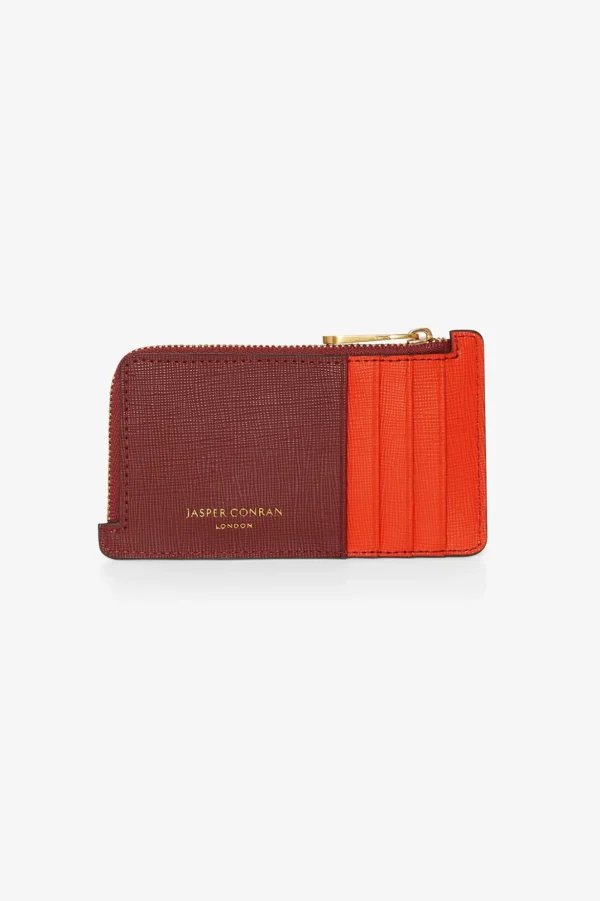 Jasper Conran Astrid Leather Zip Coin & Card Holder Red Orange Fashion