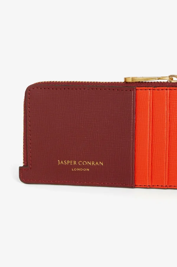 Jasper Conran Astrid Leather Zip Coin & Card Holder Red Orange Fashion