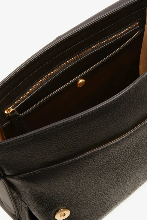 Jasper Conran Beatrix Leather Flap Messenger Black Flash Sale