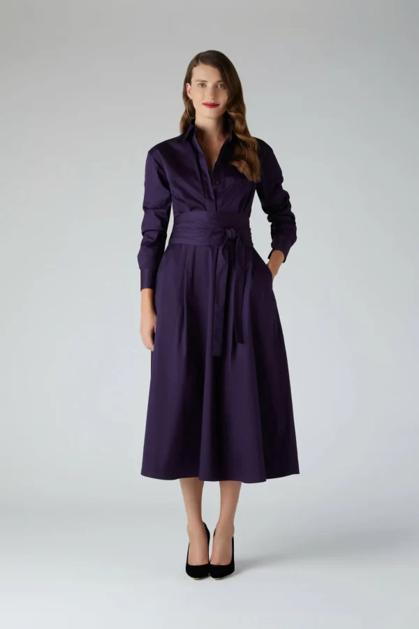 Jasper Conran Blythe Full Skirt Shirt Dress Purple Sale