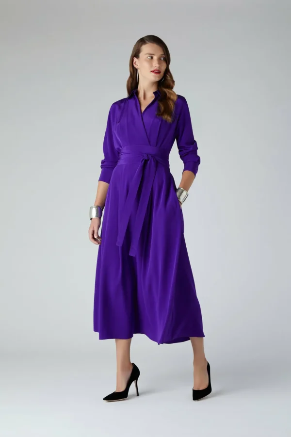 Jasper Conran Celia Silk Full Skirt Shirt Dress Flash Sale