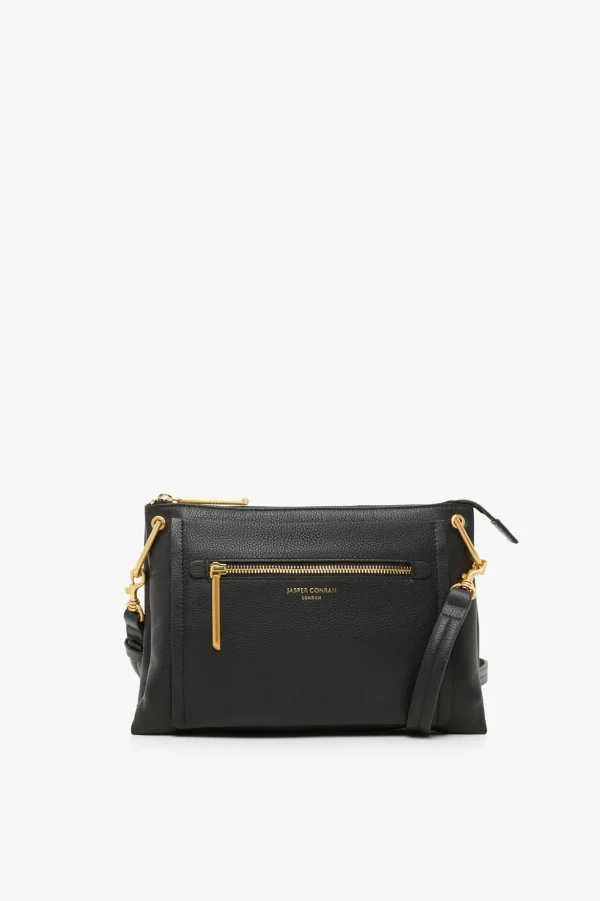 Jasper Conran Darcey Leather Triple Section Cross Body Black Cheap