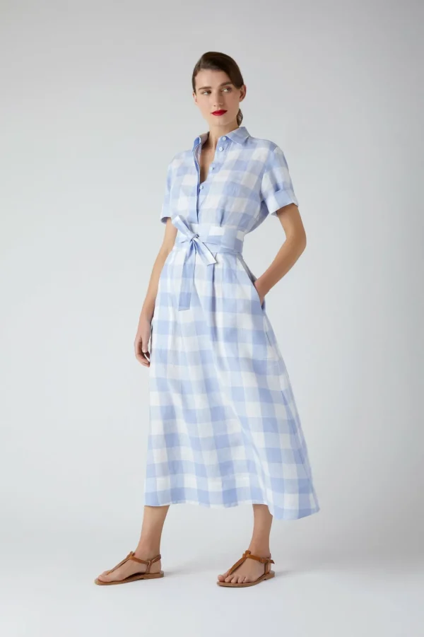 Jasper Conran Demi Short Sleeve Linen Shirt Dress Blue Cheap
