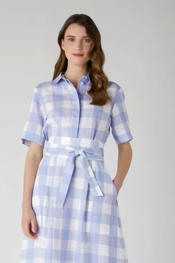 Jasper Conran Demi Short Sleeve Linen Shirt Dress Blue Cheap