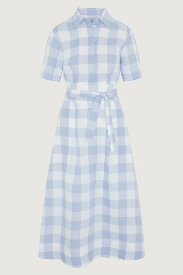 Jasper Conran Demi Short Sleeve Linen Shirt Dress Blue Cheap