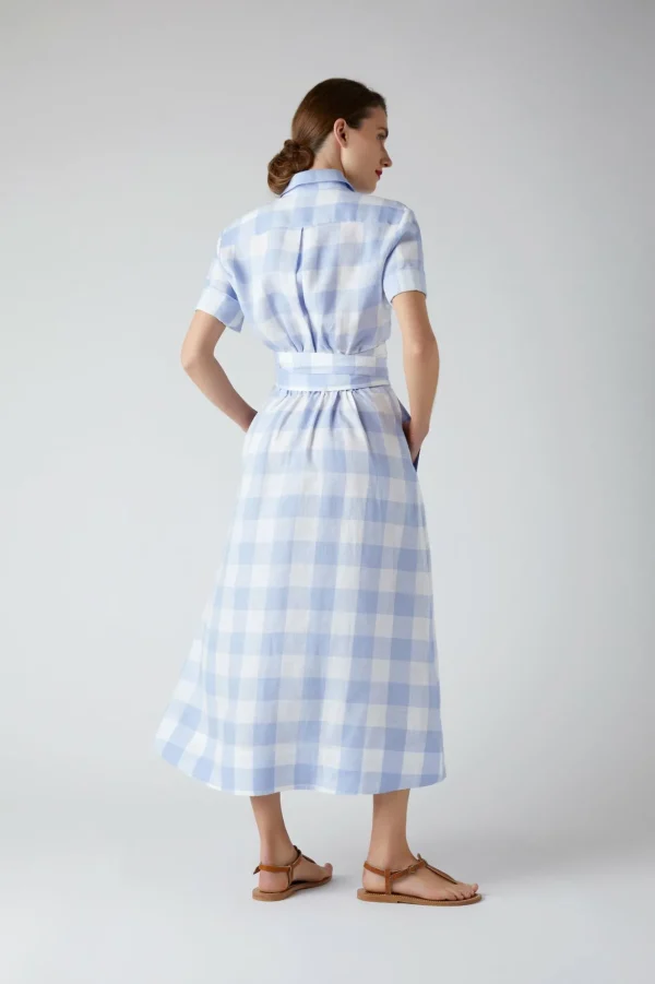 Jasper Conran Demi Short Sleeve Linen Shirt Dress Blue Cheap