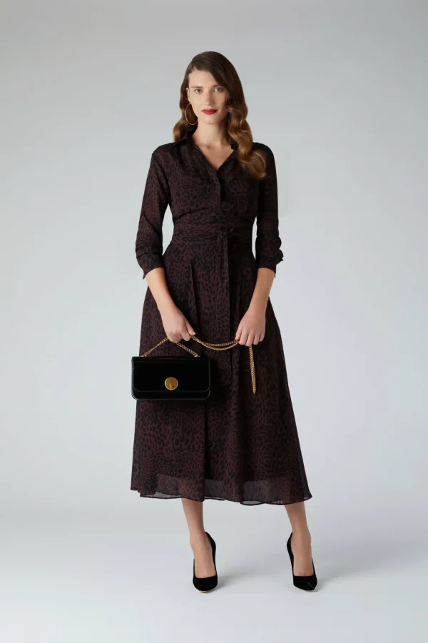 Jasper Conran Eden Printed Shirt Georgette Dress Choc Cheap