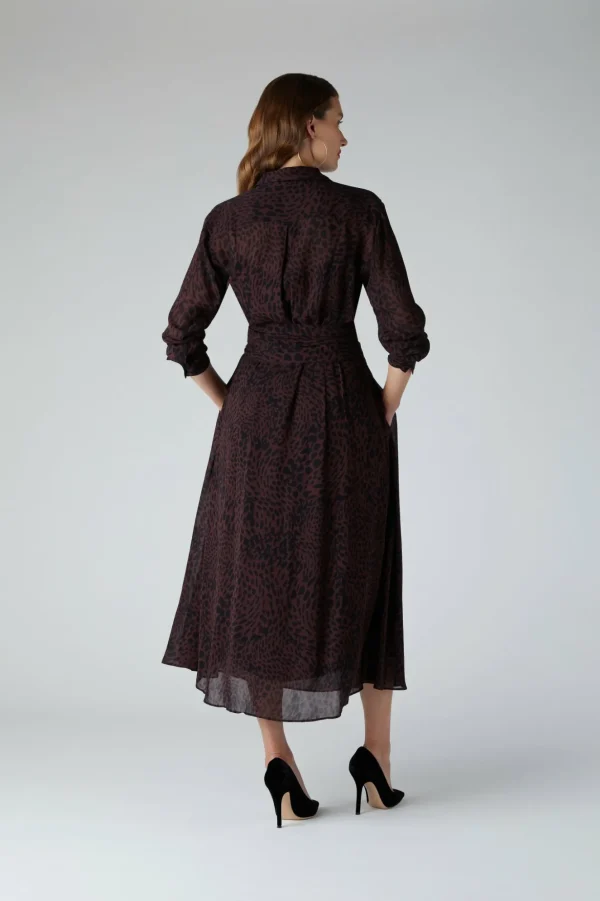 Jasper Conran Eden Printed Shirt Georgette Dress Choc Cheap