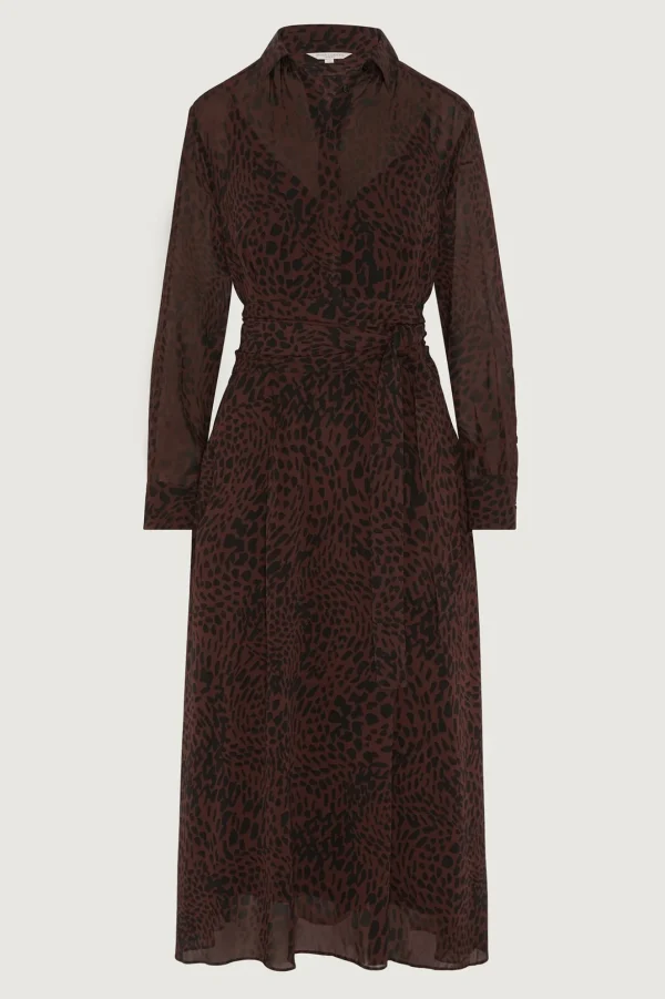 Jasper Conran Eden Printed Shirt Georgette Dress Choc Cheap