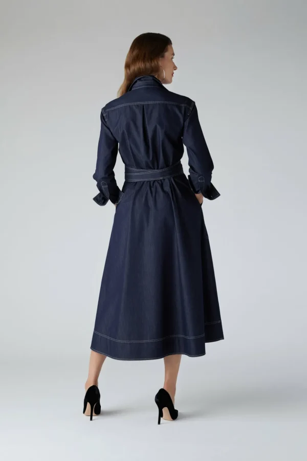 Jasper Conran Ella Denim Full Skirt Shirt Dress Blue Clearance
