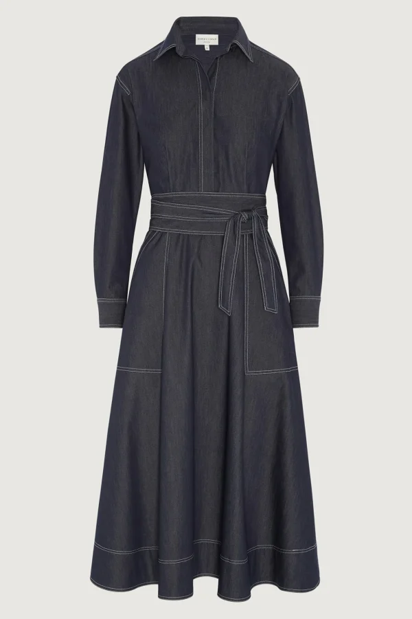 Jasper Conran Ella Denim Full Skirt Shirt Dress Blue Clearance