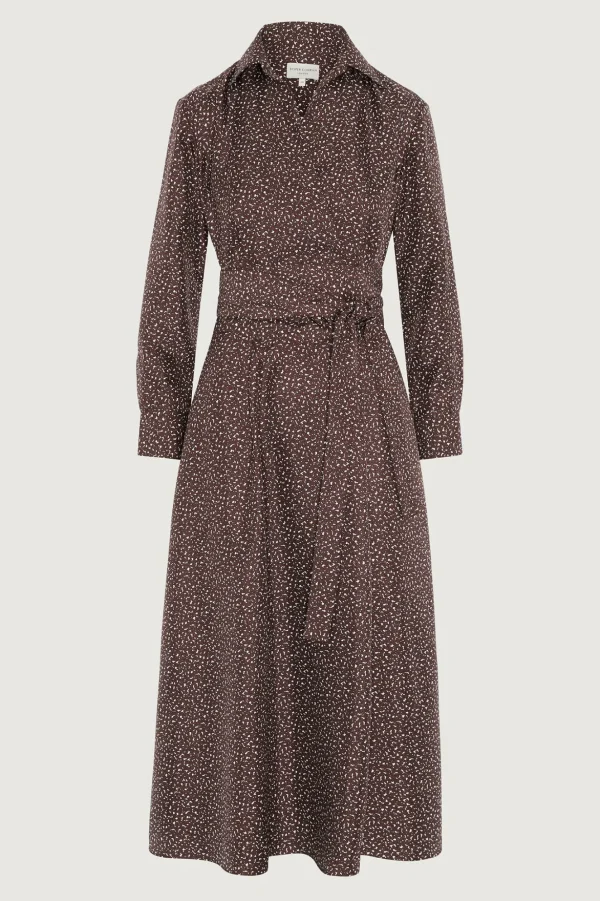 Jasper Conran Emma Full Skirt Printed Silk Wrap Dress Choc Floral Cheap