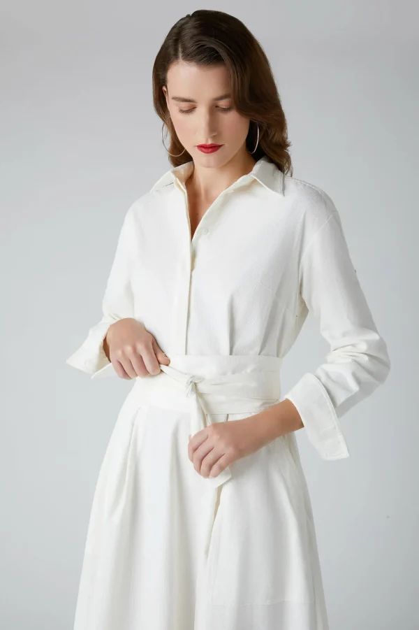 Jasper Conran Esme Cord Full Skirt Shirt Dress Winter White Shop