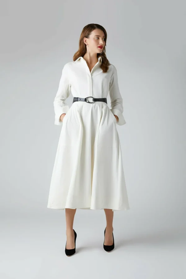 Jasper Conran Esme Cord Full Skirt Shirt Dress Winter White Shop