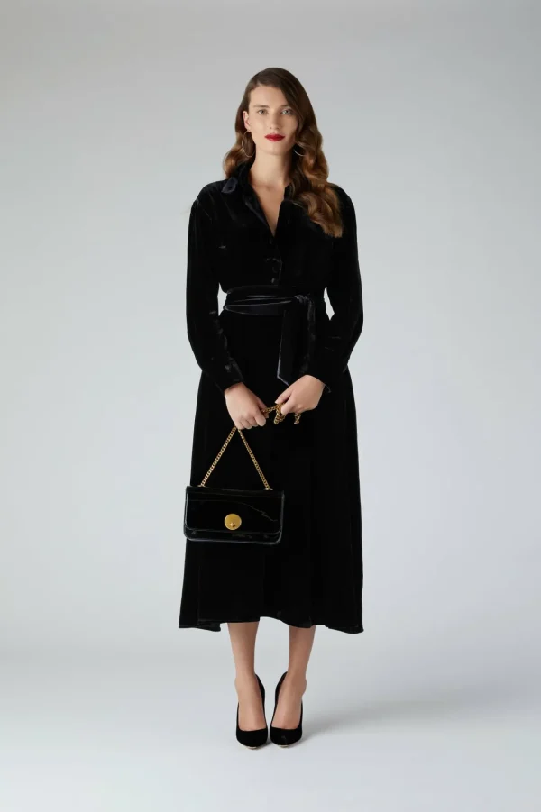 Jasper Conran Eve Silk-Blend Velvet Shirt Dress Black Cheap