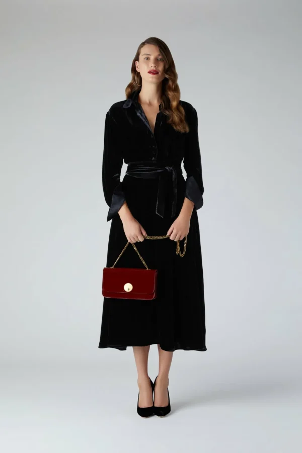 Jasper Conran Eve Silk-Blend Velvet Shirt Dress Black Cheap