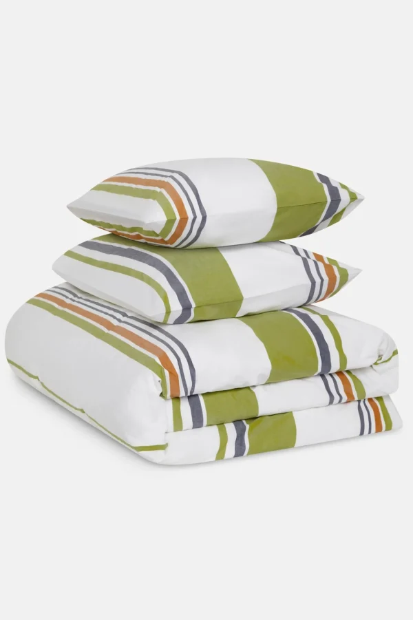 Jasper Conran Multi Stripe Percale Duvet Set Spinach Sudan Peacoat Stripe New